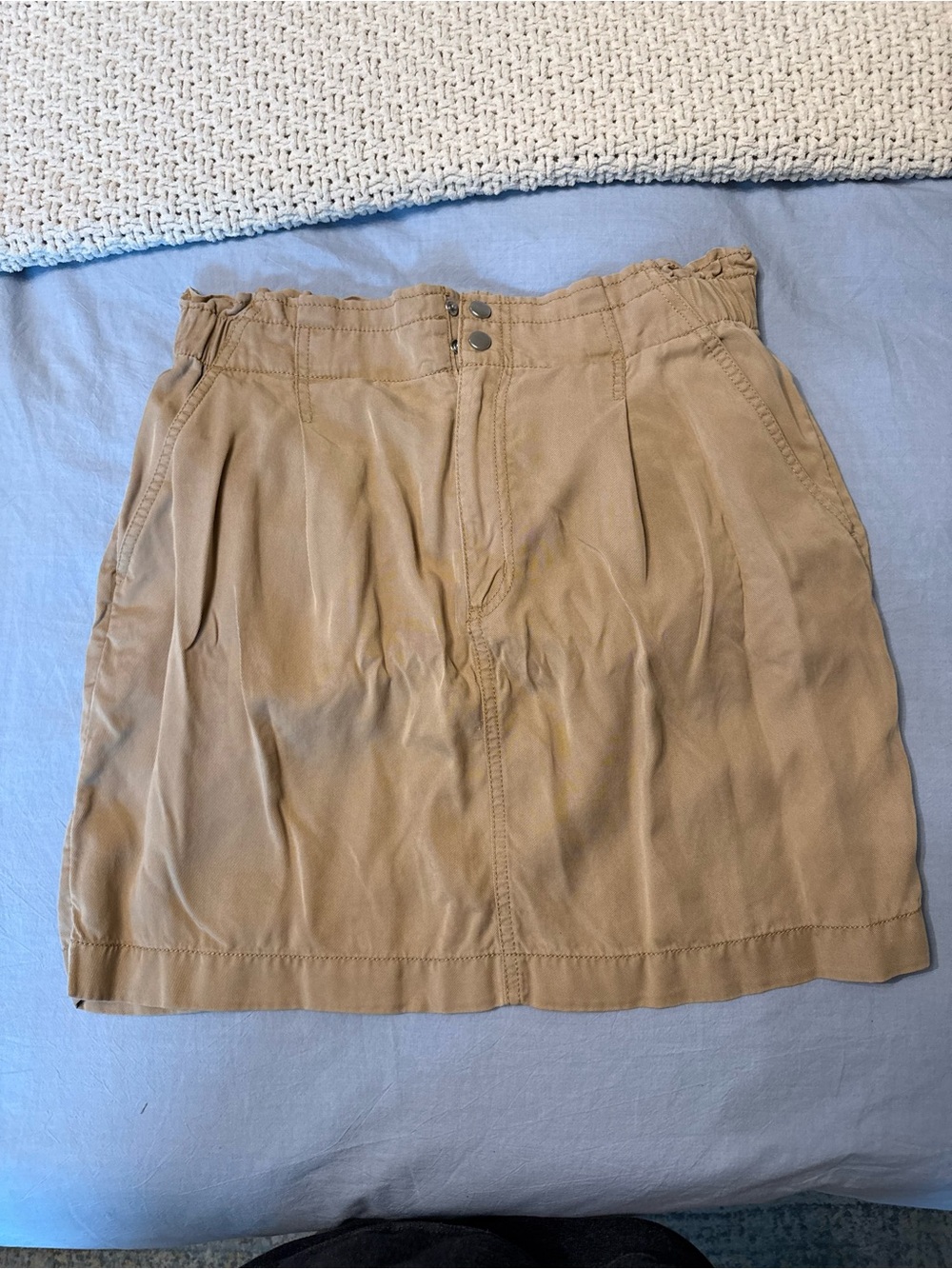 LOFT Tan Pleated Mini Skirt with Dual Button Waist